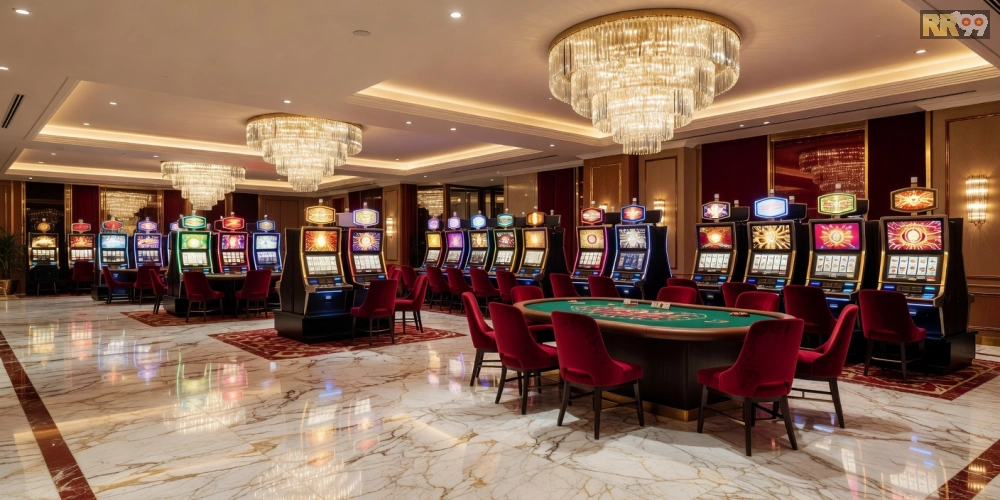 Minh họa khái niệm hotels with casinos 69vn với hình ảnh khách sạn sang trọng và sòng bạc hiện đại